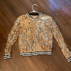 Anna-Kaci Womens Sequin Long Sleeve Front Zip Jacket with Ribbed Cuffs